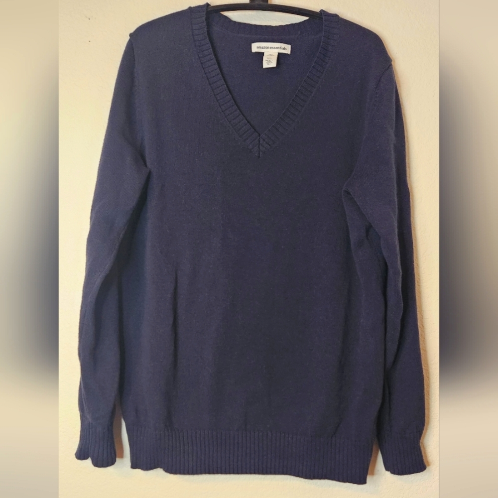 Amazon Essentials Navy V-Neck Pullover Long Sleeve Sweater, Size L